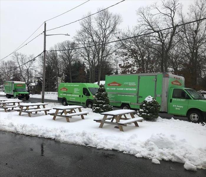 SERVPRO trucks lined up for charity food delivery